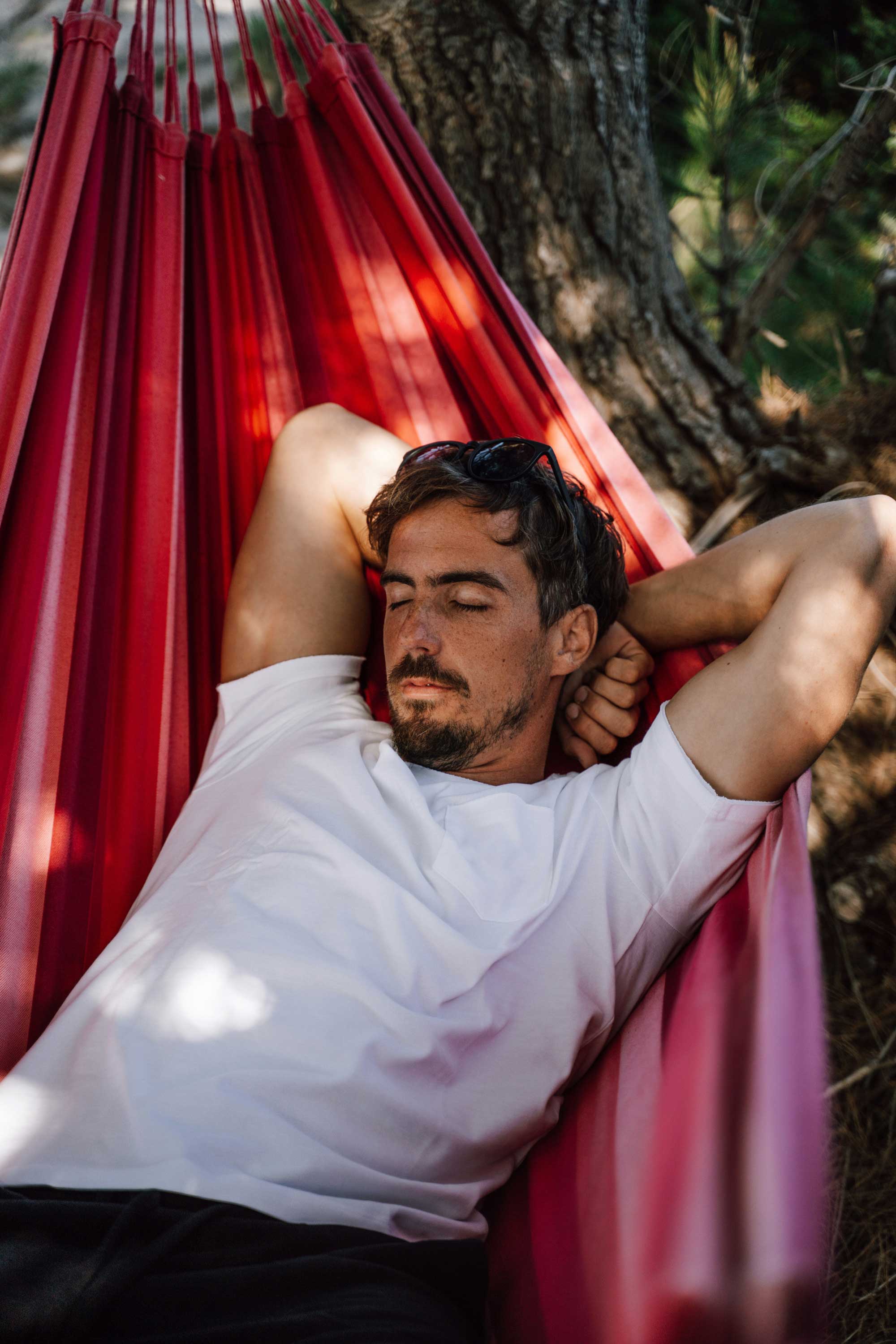 Man relaxing in a hammock